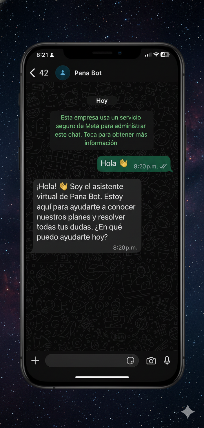 Pantalla móvil de Pana Bot